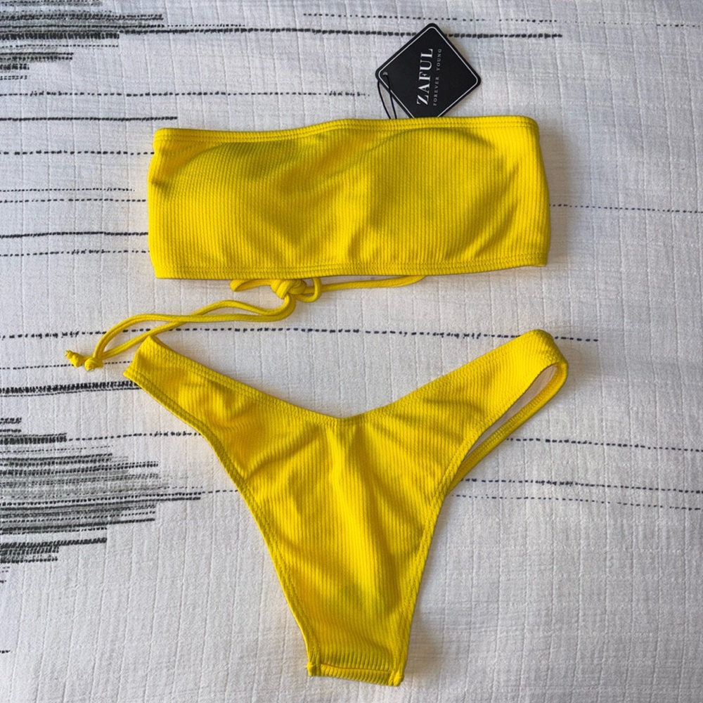 Yellow bandeau bikini set